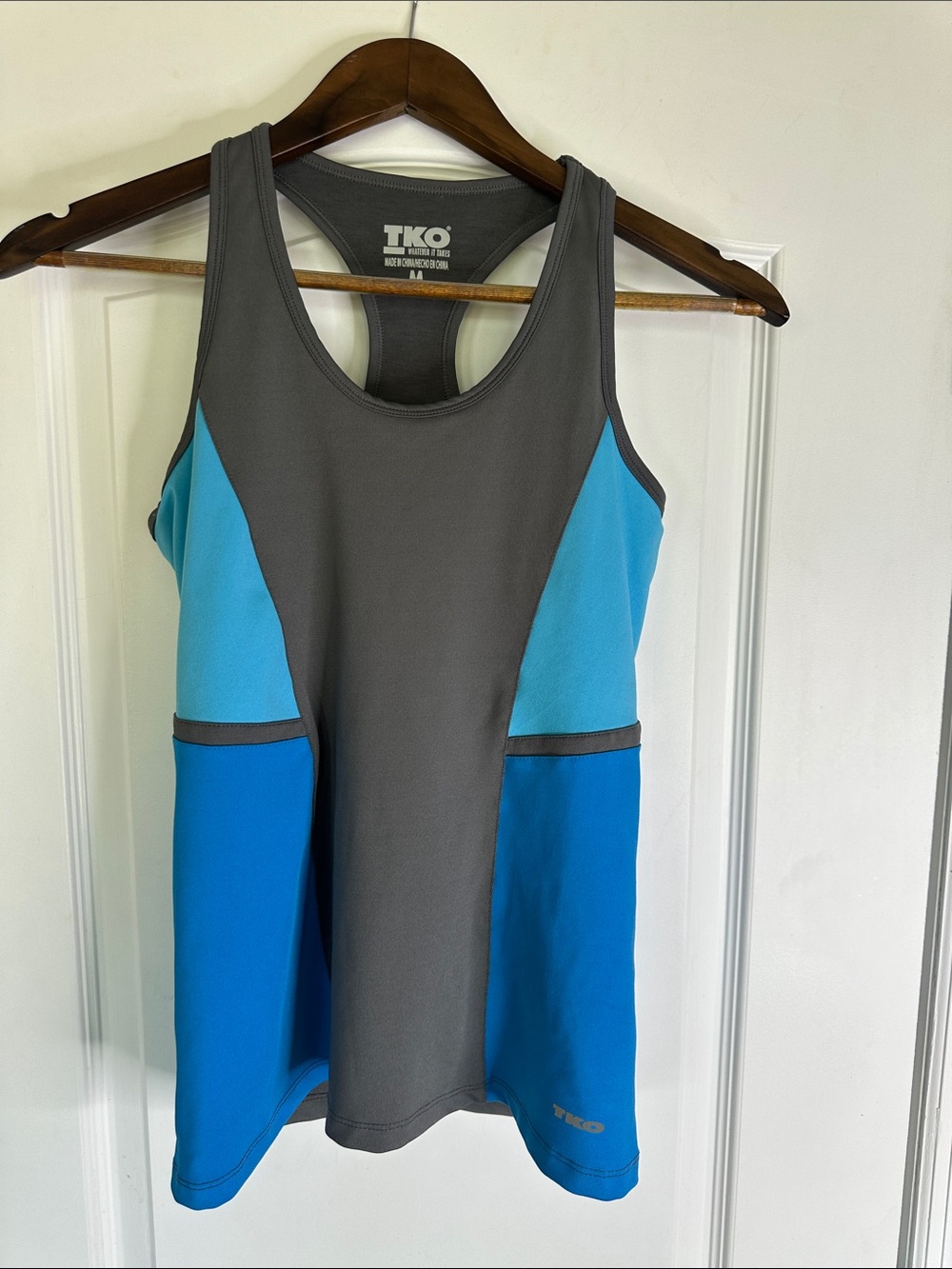 TKO Gray and Bright Blue Colorblock Athletic Racerback Tank. Size M
